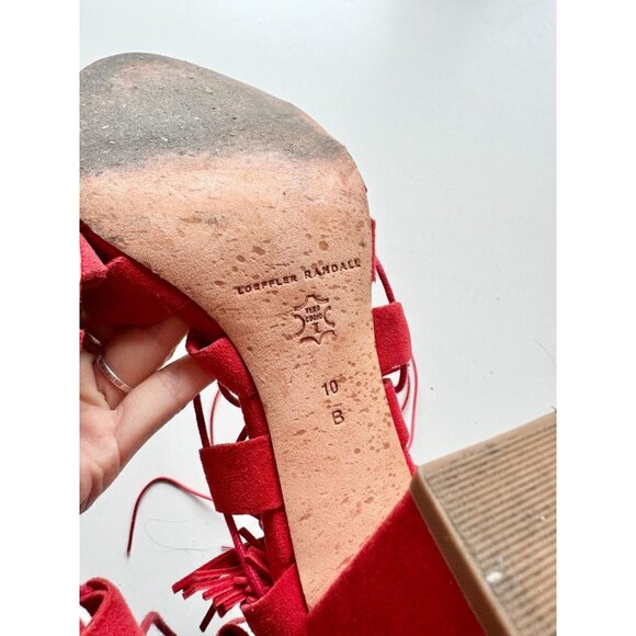 LOEFFLER RANDALL Luz Red Suede Leather Lace-Up Tassel Tie Block Heels, Size 10 - Picture 13 of 16